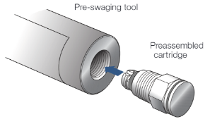 Thread the preassembled cartridge into the pre-swaging tool until finger-tight.