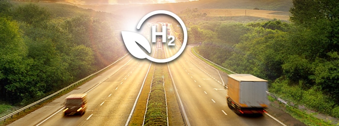 Icon nachhaltiger Wasserstoff über Autobahn