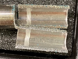 A weld bead that has proper argon flow to eliminate oxidation
