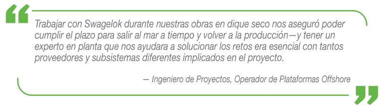 Testimonio de un operador de plataformas marinas sobre cómo Swagelok les ayudó a mantener su proyecto a tiempo y dentro del presupuesto