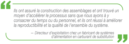 Citation d’un constructeur de véhicules alimentés par un carburant de substitution expliquant comment Swagelok l’a aidé à gagner du temps et à économiser des ressources