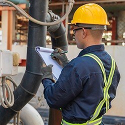 Field engineer verifying proper industrial fluid system installation