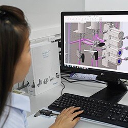 Engineer working on a detailed design for a global construction project