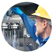 Engineer taking an ammonia sample